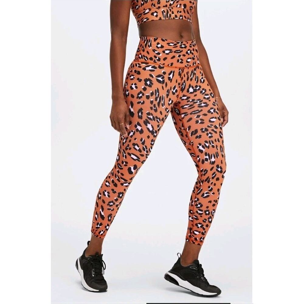 Fabletics Orange Black Leopard Print Define Powerhold 7/8 Leggings Size XXS